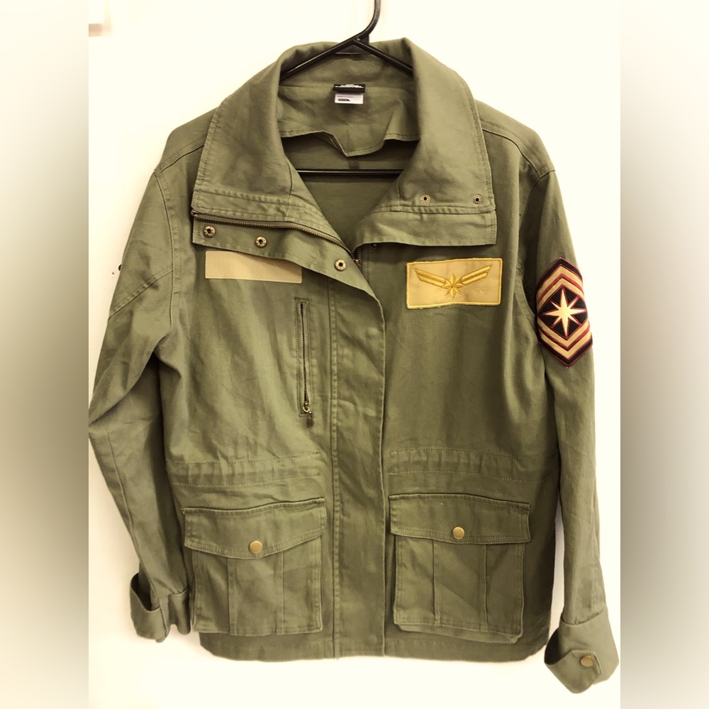 CAPTAIN MARVEL WOMEN UTILITY JACKET SPECIAL EDITION WITH PATCHES ZIPPER AND SNAP